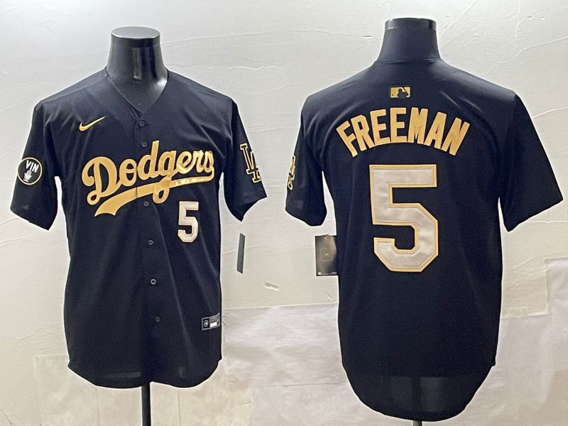 Men Los Angeles Dodgers 5 Freeman Black Gold Nike 2025 MLB Jersey style 4253